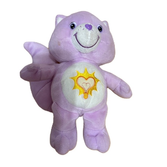 Vintage Care Bear Bright Heart Raccoon Plush Stuffed Animal Purple - Picture 1 of 6